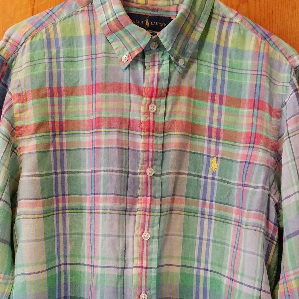 100% Linen Ralph Lauren Mens Medium Long-sl Shirt